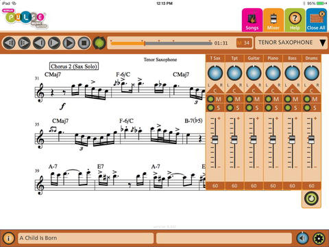 notation mixer screen showing instrument timbre mixer
